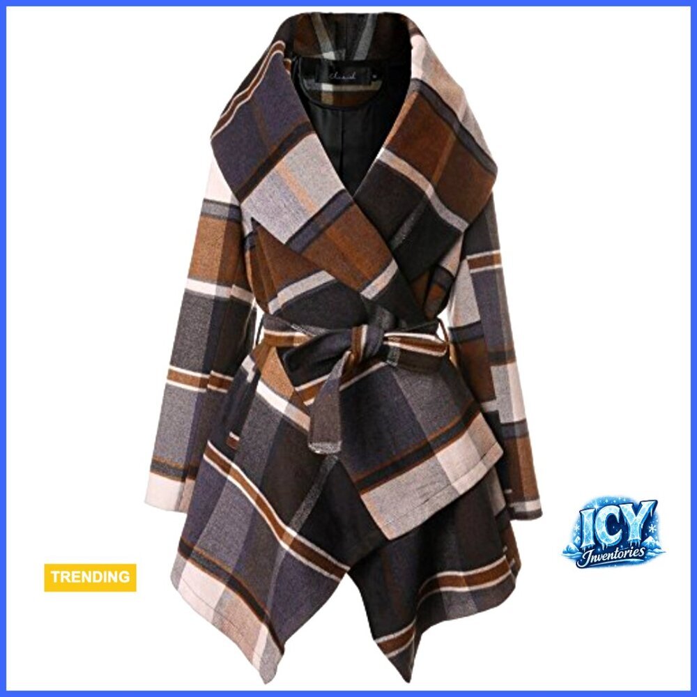 Wool Blend Pea Coat with Shawl Collar Asymmetric Hemline Long Sleeve - Picture 2 of 7